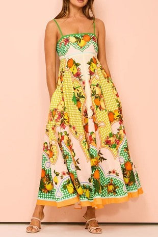 Josie Cute Polka Dot and Fruit Print Dress