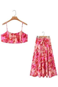 Keely Pink Floral Print Crop Top And Skirt Set - The Look By Lucy