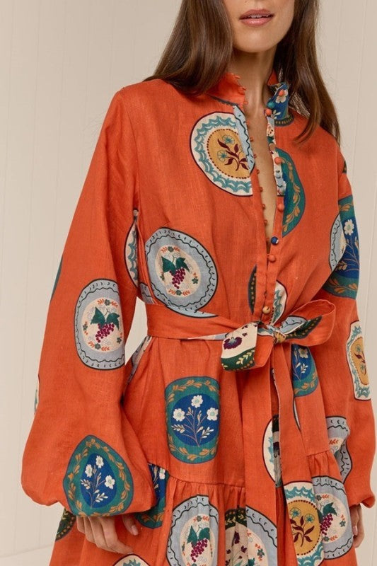 Kennedy Orange Multi Print Shirt Dress