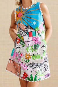 Lilly Multi Print Dress With Lace Hem And Pockets - The Look By Lucy