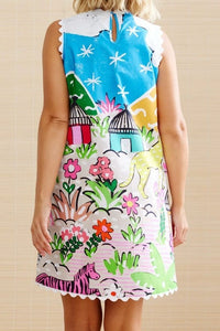 Lilly Multi Print Dress With Lace Hem And Pockets - The Look By Lucy