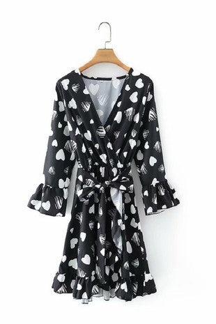 Liv Black Heart Print Dress - The Look By Lucy
