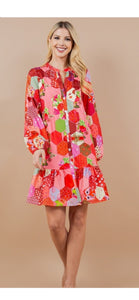 Lizzy Pink Printed Long Sleeve Dress - The Look By Lucy
