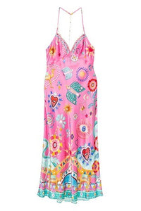 Lola Pink Multi Print Halter Neck Dress