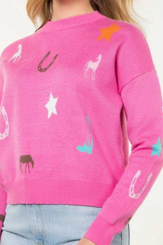 Lucky Pink Western Motif Sweater