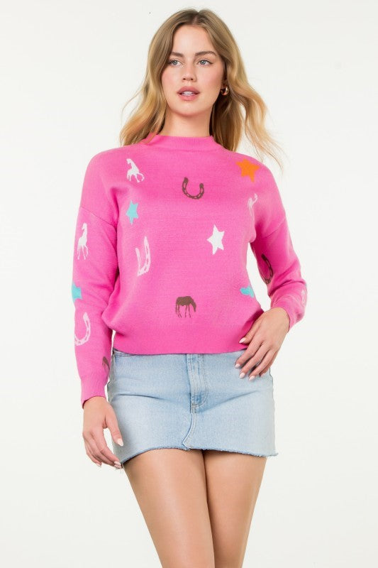 Lucky Pink Western Motif Sweater