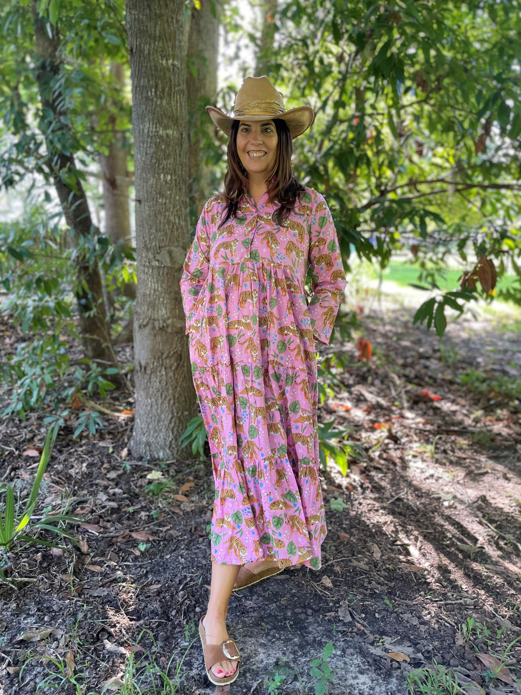 Lucy Pink Tiger Print Dress 3/4 Length Sleeves With Pockets - The Look By Lucy