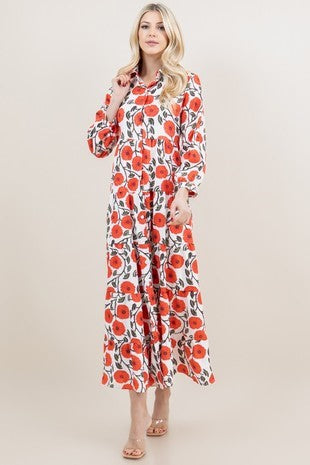 Mable Orange Flower Print Button Down Dress - The Look By Lucy