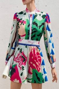 Marlene Multi Print Long Sleeve Dress - The Look By Lucy