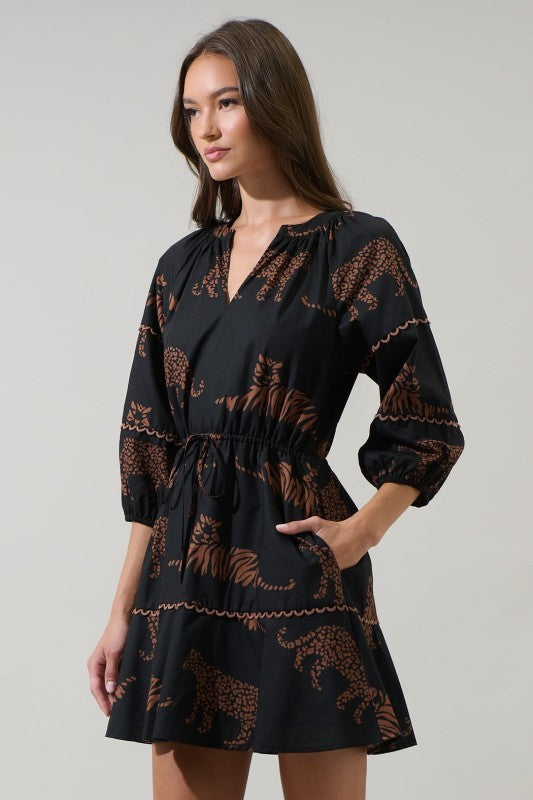 Marlowe Black Tiger/Leopard Dress With Pockets