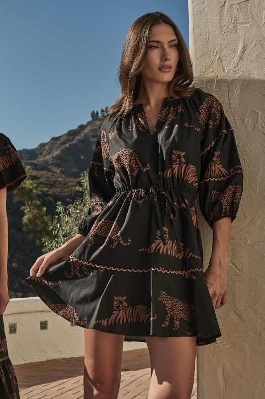 Marlowe Black Tiger/Leopard Dress With Pockets