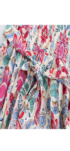 Maxie Multi Color Floral Print A-Line Smocked Strap Dress - The Look By Lucy