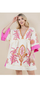 Maxime Pink Embroidered V-Neck Dress - The Look By Lucy
