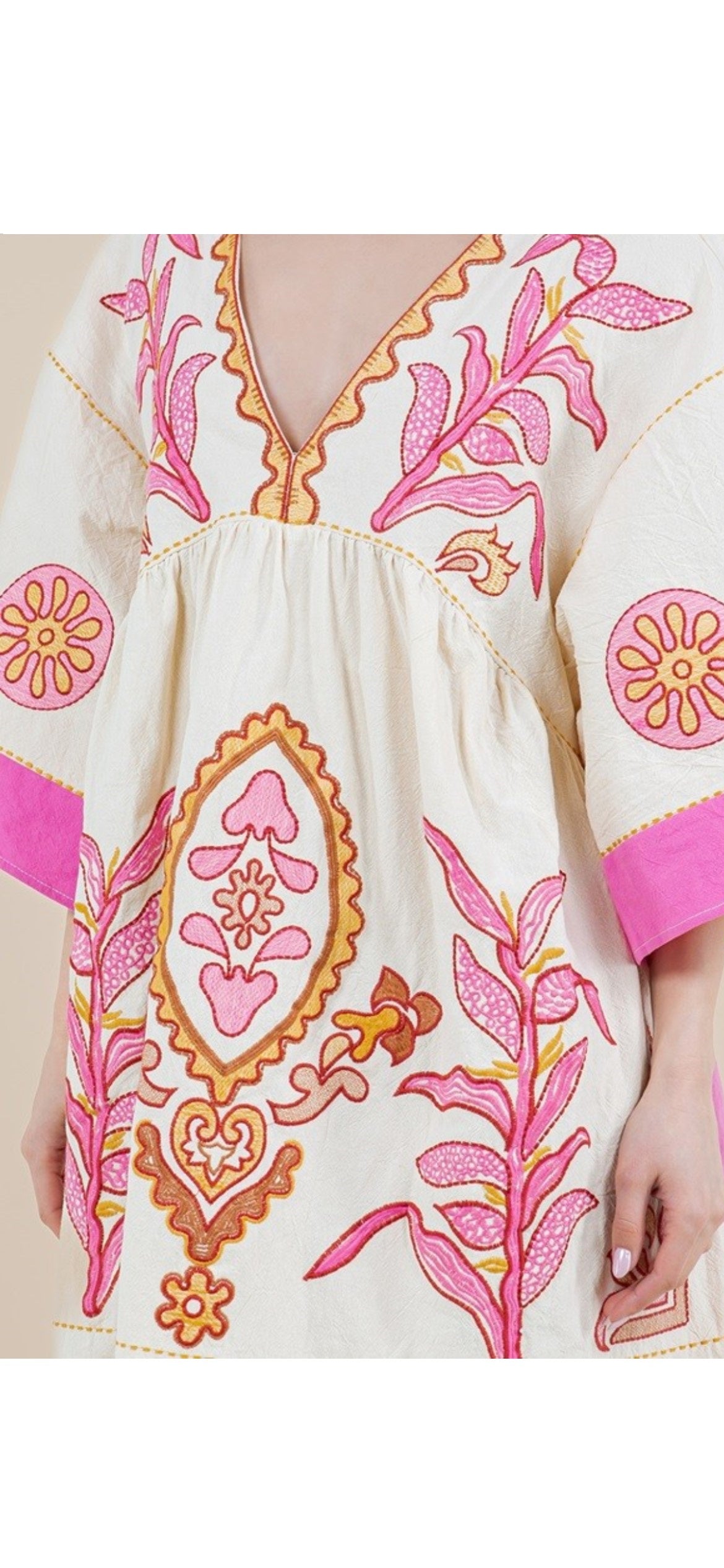 Maxime Pink Embroidered V-Neck Dress - The Look By Lucy