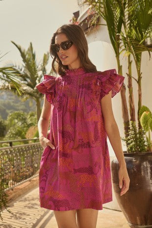 Mia Magenta Tiger and Leopard 100 % Cotton Dress With Pockets - The Look By Lucy