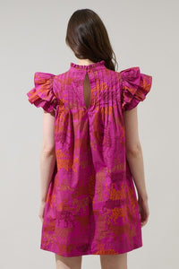 Mia Magenta Tiger and Leopard 100 % Cotton Dress With Pockets