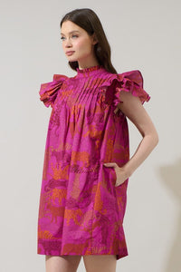Mia Magenta Tiger and Leopard 100 % Cotton Dress With Pockets