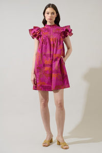 Mia Magenta Tiger and Leopard 100 % Cotton Dress With Pockets
