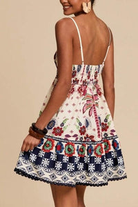 Penelope Navy and White Printed V-Neck Mini Dress