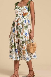 Piper Green Tropical Print Shoulder Tie Dress