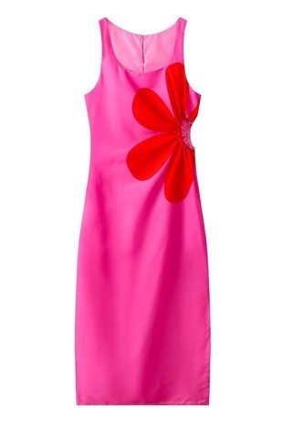 Sophia Pink and Red Flower Print Cut- Out Dress - The Look By Lucy