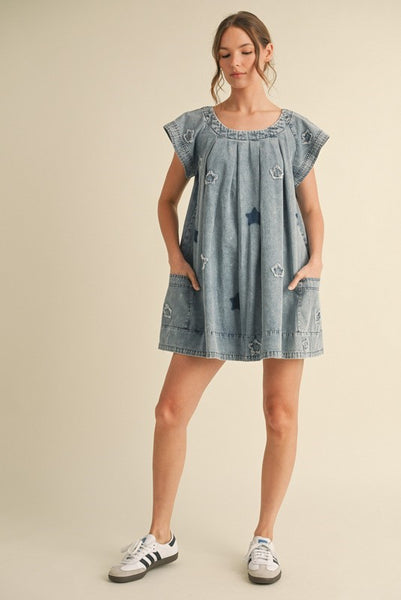 denim star dress Mango star print denim mini dress in blue
