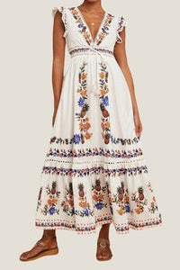 Summer White Pineapple and Flower Print Dress - The Look By Lucy