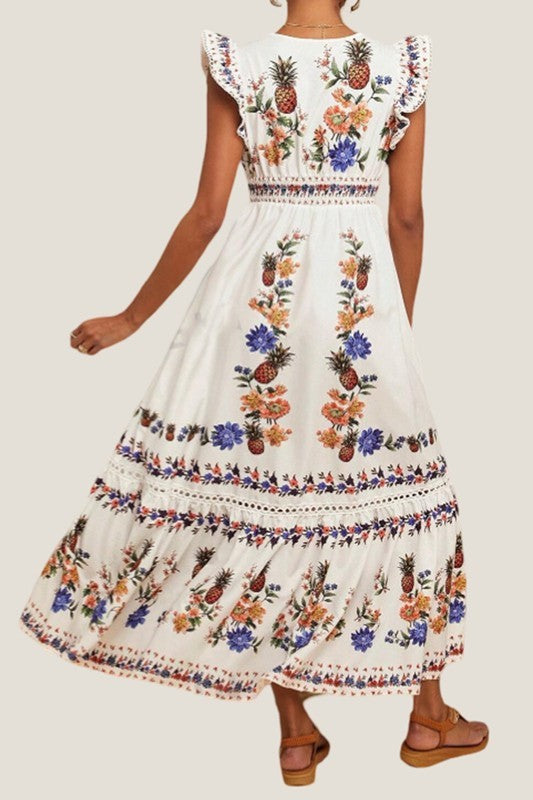 Summer White Pineapple and Flower Print Dress - The Look By Lucy