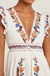 Summer White Pineapple and Flower Print Dress - The Look By Lucy