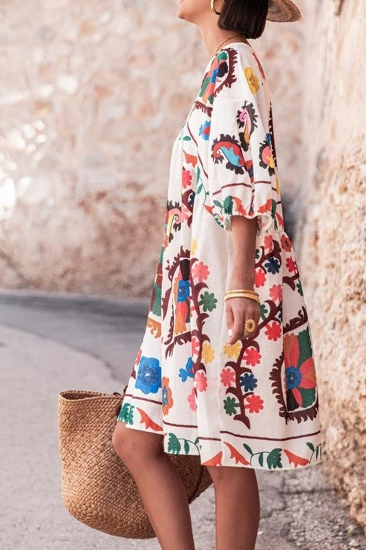 Susie White Multi Print Dress - The Look By Lucy