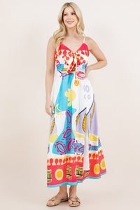 Teddi Red Multi Print Dress With Pockets And Adjustable Straps