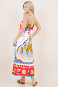 Teddi Red Multi Print Dress With Pockets And Adjustable Straps