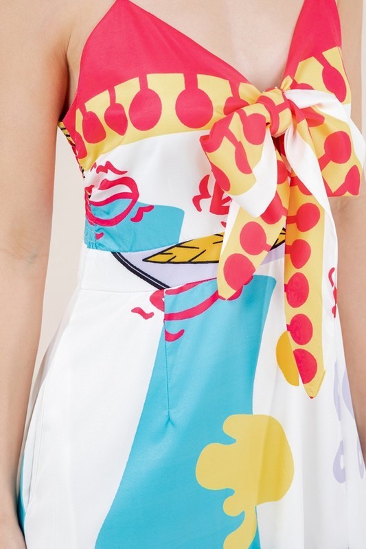 Teddi Red Multi Print Dress With Pockets And Adjustable Straps