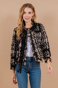 Twiggy  Trendy and Chic Black Tweed Jacket - The Look By Lucy