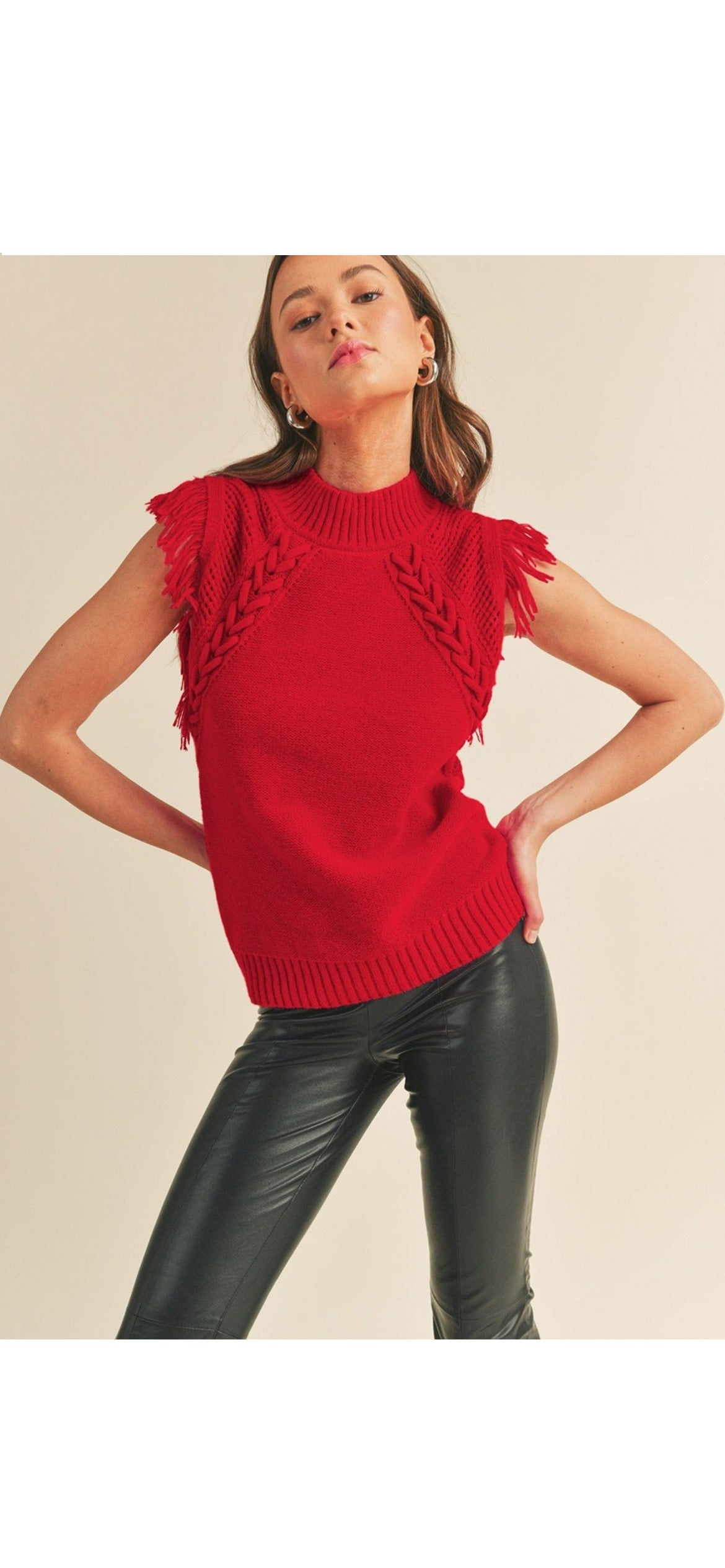 Wendy Red Sweater Vest With Fringe - The Look By Lucy