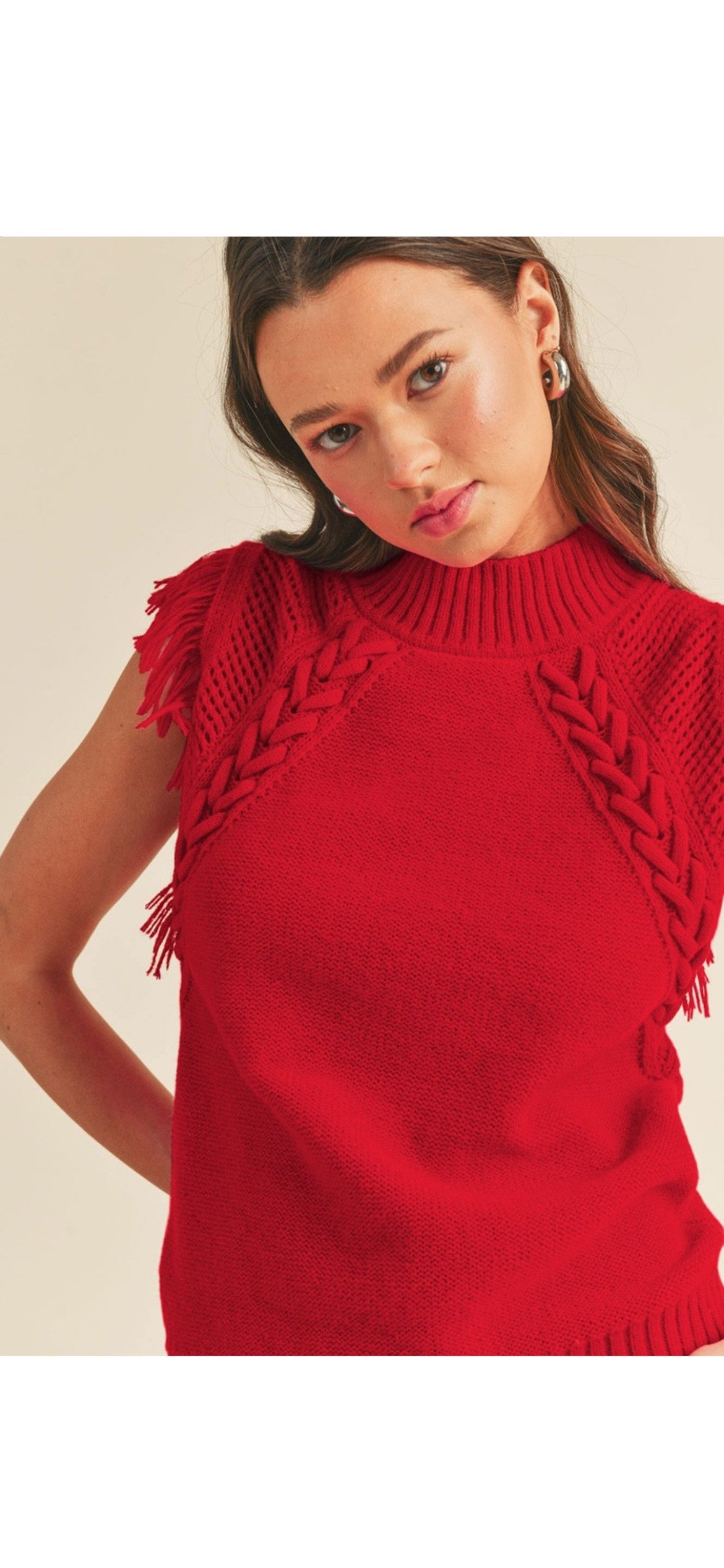 Wendy Red Sweater Vest With Fringe - The Look By Lucy