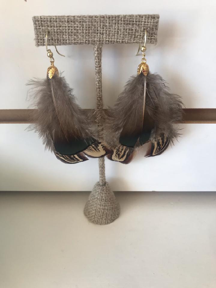 Finn Green and Brown Pheasant Earrings - The Look By Lucy