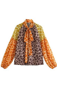 Kelsey Giraffe Print Long Sleeve Tie Blouse - The Look By Lucy