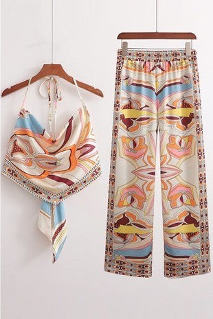 Layla Printed Halter Neck Top And Pant Set - The Look By Lucy