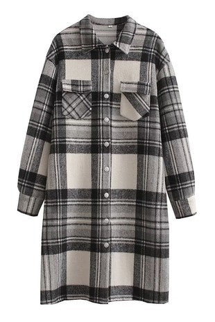 Lena Black and White Plaid Long Shacket - The Look By Lucy