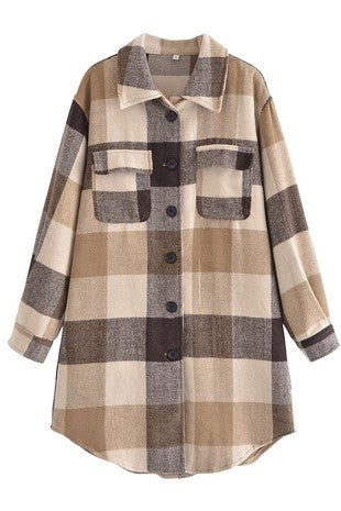Lisa Brown Plaid Long Shacket - The Look By Lucy